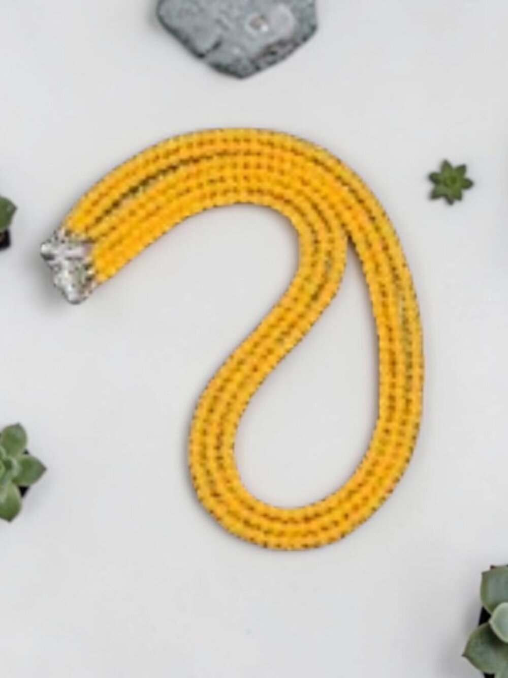 "PRICE DROP" 221 Carats Earth Mined 3 Strand Yellow Onyx Beaded Necklace